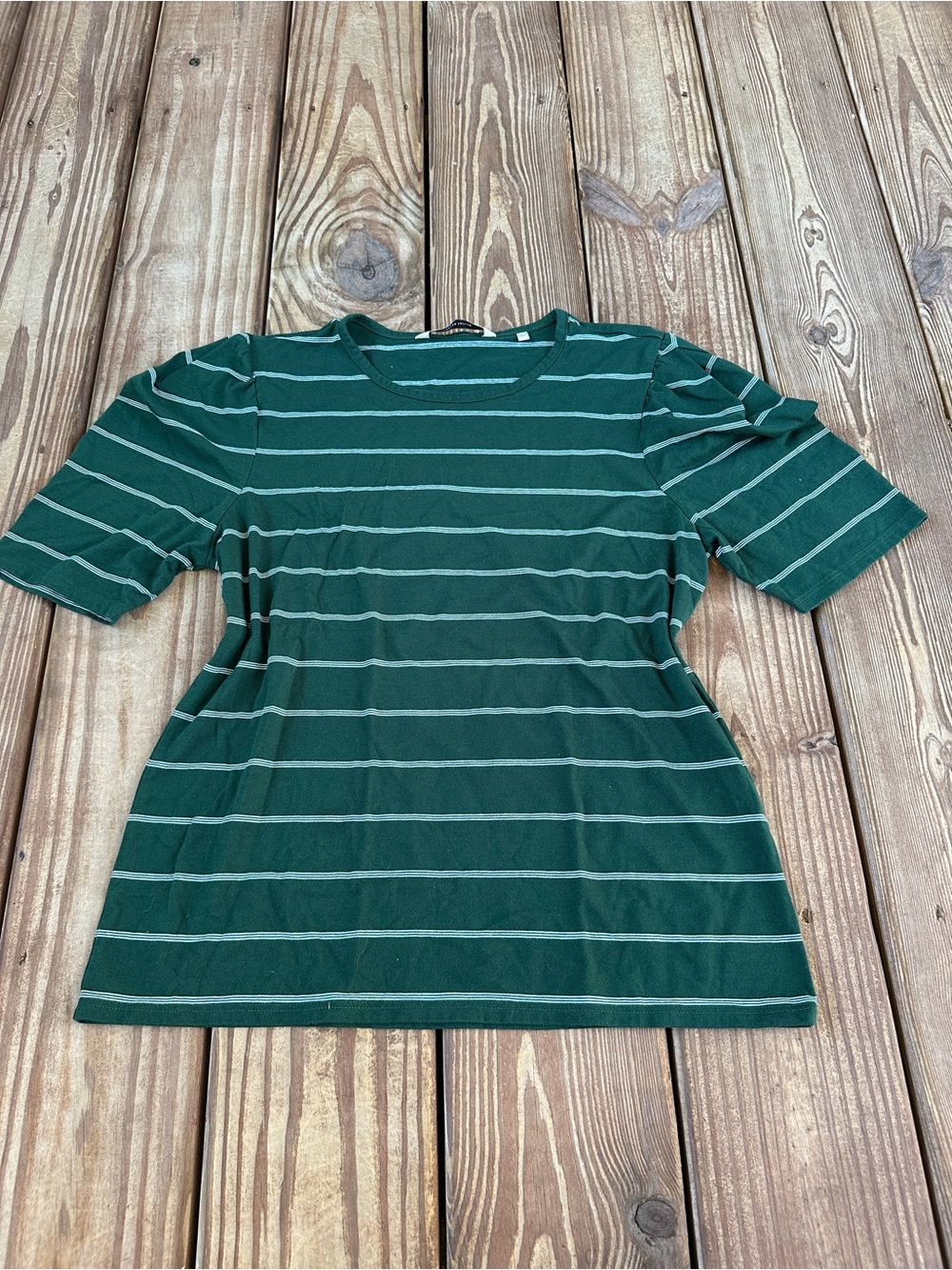 Rebecca Taylor A-Line Puff Sleeve Striped Tee Green White Size M